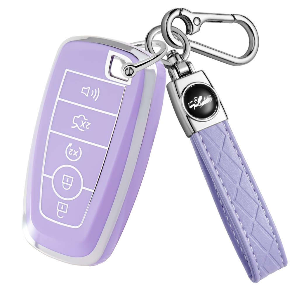 Cxopxoy Soft TPU for Ford Key Fob Cover with Keychain, Key Case Shell Full Protection for F150 F250 F350 Maverick Mustang Explorer Fusion Escape Edge Bronco Accessories, 2018-2026, Purple