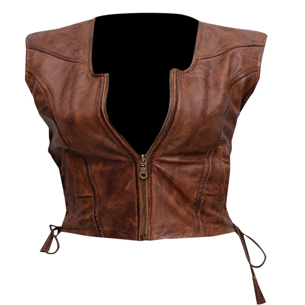 SpazeUp Womens Brown Biker Vest Brown Faux Leather Vest for Women Sleeveless Leather Jacket for Summer Walking Costume