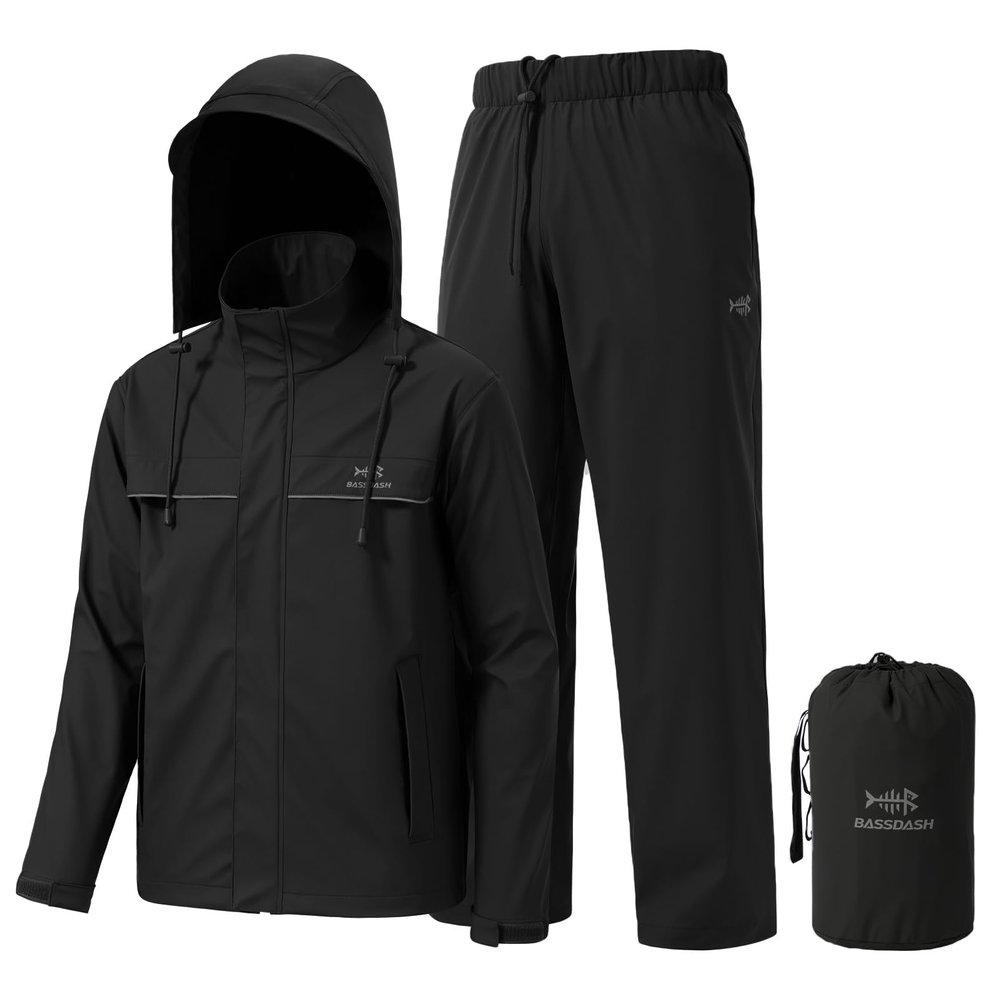 BASSDASH Mens Rain Suit Waterproof Breathable Durable Fishing Rain Gear Packable for Hunting, Hiking, Running, Cycling FW12