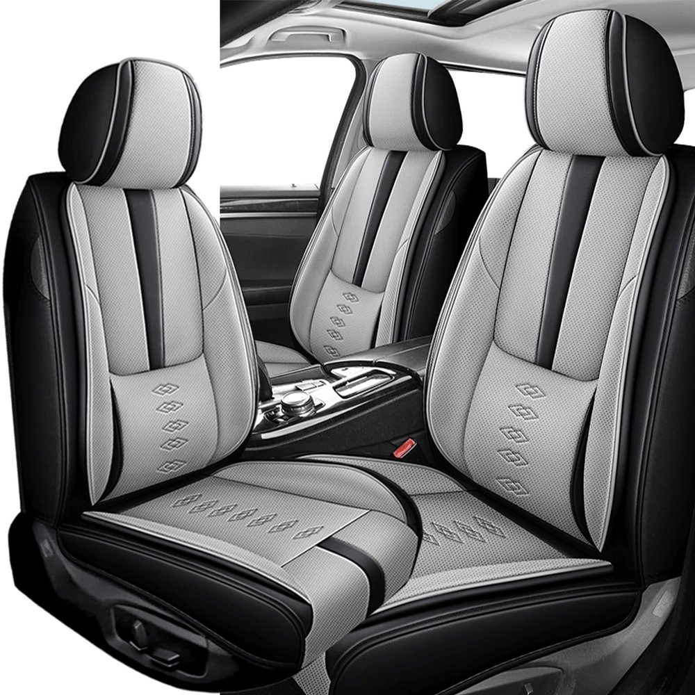 VIUDMEK Front Set Leather Seat Covers for VW Golf SportWagen 2015-2019,Waterproof Full Wrapping Edge Car Seat Covers,Ergonomic Lumbar Support Car Seat Cover,Auto Interior(Black Gray,2PCS)