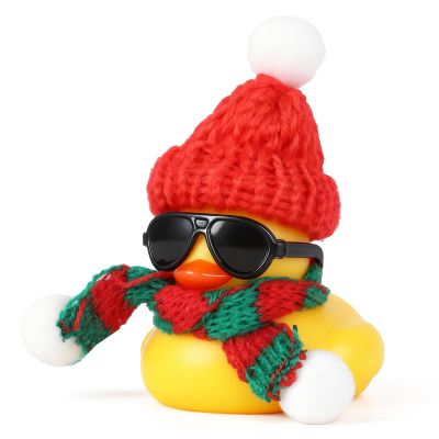 Jyeennar Premium Rubber Duck Ornament with Knit Hat, Sunglasses and Scarf- Squeeze-Squeak Fun, Effortless Setup Dashboard Duck - Duck Car Accessories & Home Decor Gift for Adults