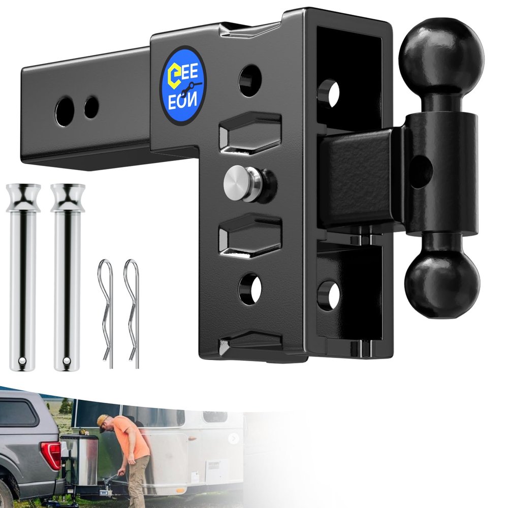 Trailer Hitch Fit 3 Inch Receiver, Drop Hitch 6" Drop & Rise, Adjustable Tow Hitch for Trucks RV Camper 10000 LBS Towing Capacity with 2"& 2-5/16" Dual Ball Mount, Includes Hitch Pins & Clips