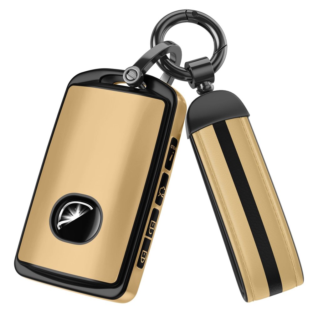 QfungYe For Mazda Key Fob Cover Accessories, Matte TPU Material, With a Cute Leather Keychain, for 2019-2025 Mazda 3,2020-2026 CX-5, CX-30, CX-9CX-50