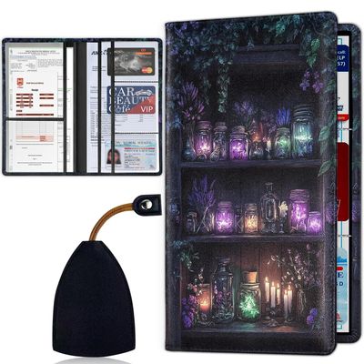 SOTWONSO Car Registration and Insurance Holder, Car Documents Holder with Magnetic Shut, Waterproof Vehicle Glove Box Organizer for Driver License Women/Men, Magical Pot Auto Accessories Cards Case