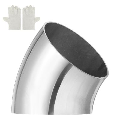 MECCANIXITY 2 Pack 45 Degree Mandrel Bend Elbow with Welding Gloves, 60mm(2-3/8") OD 14 GA/0.08 inch Thickness 304 Stainless Steel 45Exhaust Elbow for Exhaust System, Stair Handrail HVAC