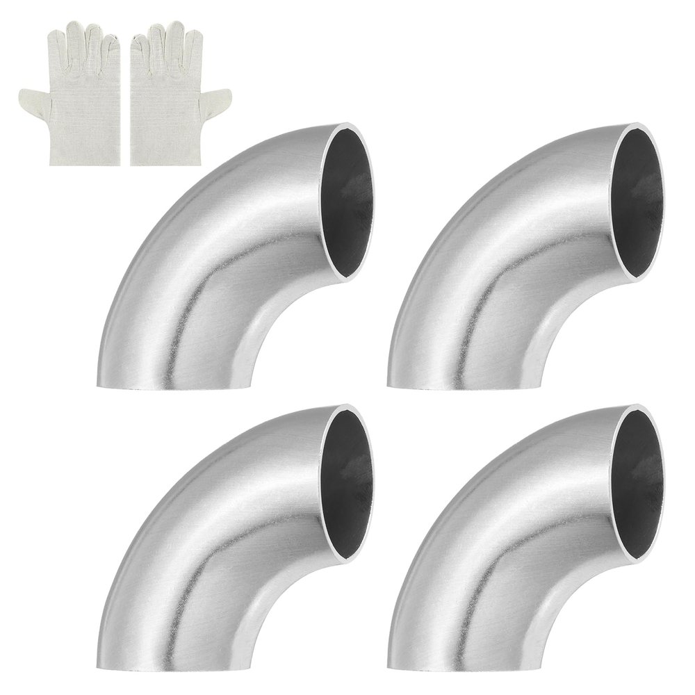 MECCANIXITY 4 Pack 90 Degree Mandrel Bend Elbow with Welding Gloves, 32mm(1-1/4") OD 16 GA/0.06 inch Thickness 304 Stainless Steel 90Exhaust Elbow for Exhaust System, Stair Handrail HVAC