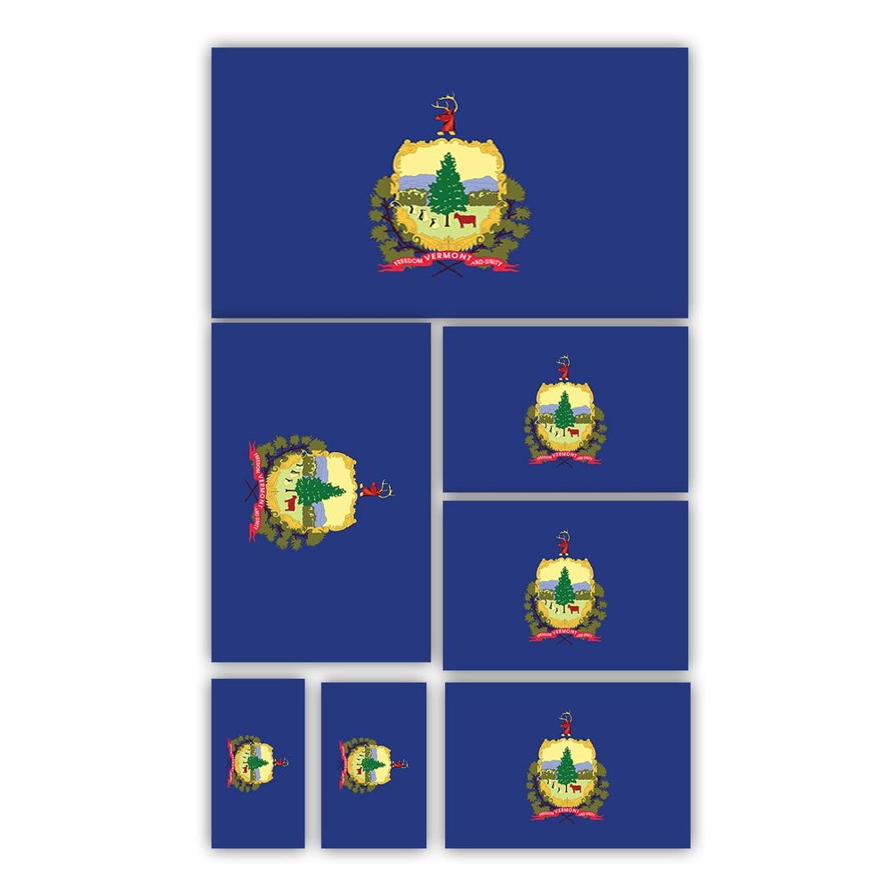 Vermont State Flag Sticker Premium Vinyl Decal with UV Ink Good for Travel, Classroom Learning, Educational Decor, Souvenirs, and Gifts 12x8 Inch Sheet of 7 Flags in Different Sizes