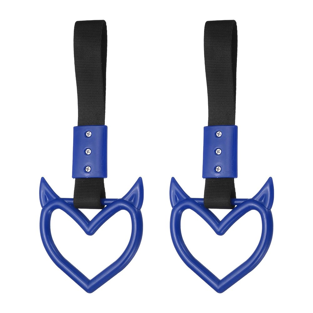 PATIKIL 2 Pcs Evil Heart Shaped Car Handle Straps, Car Hanging Accessories Bumper Warning Ring Drift Charm for Auto Bus Decor Interior Exterior Decoration, Blue (Black Strap)