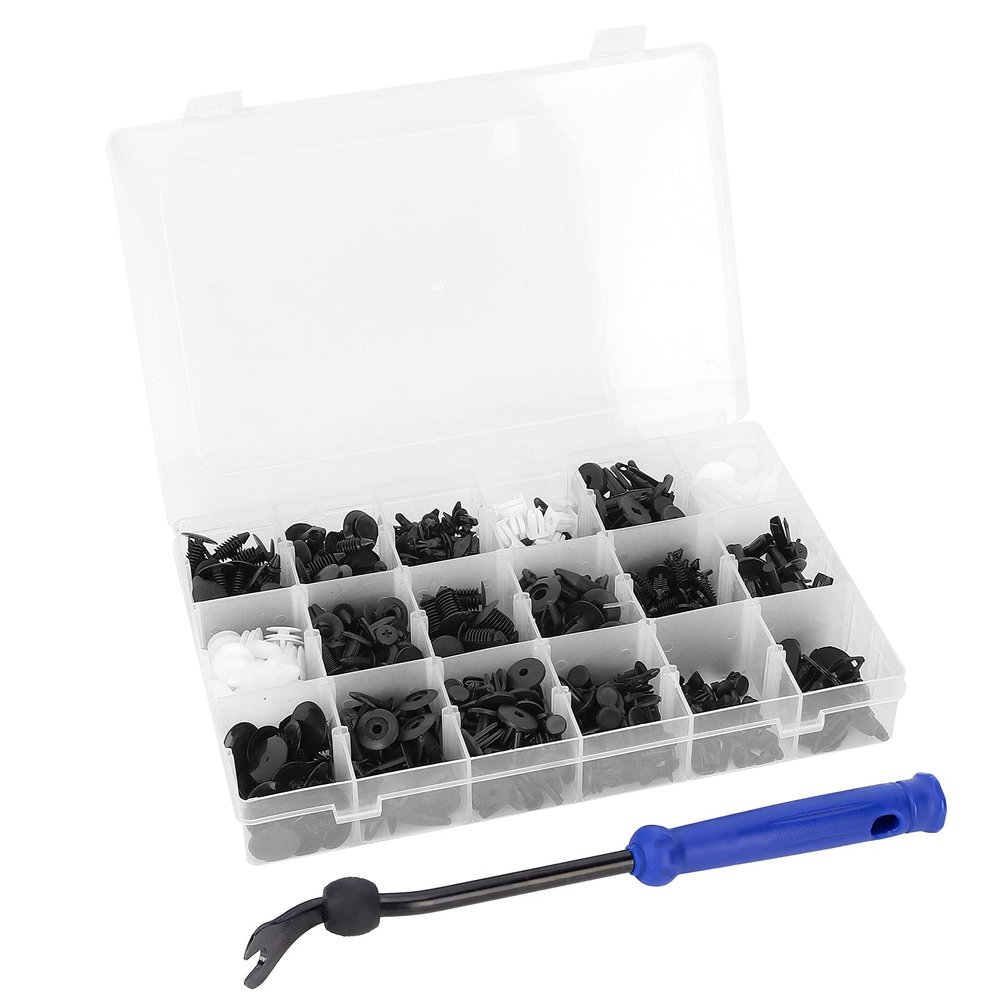 415PCS Car Set with Rubber Removal Tool, Auto Fastener Kit, Nylon Car Rivet Retainer Push Pin for Bumper Trim Panel, Replacement for