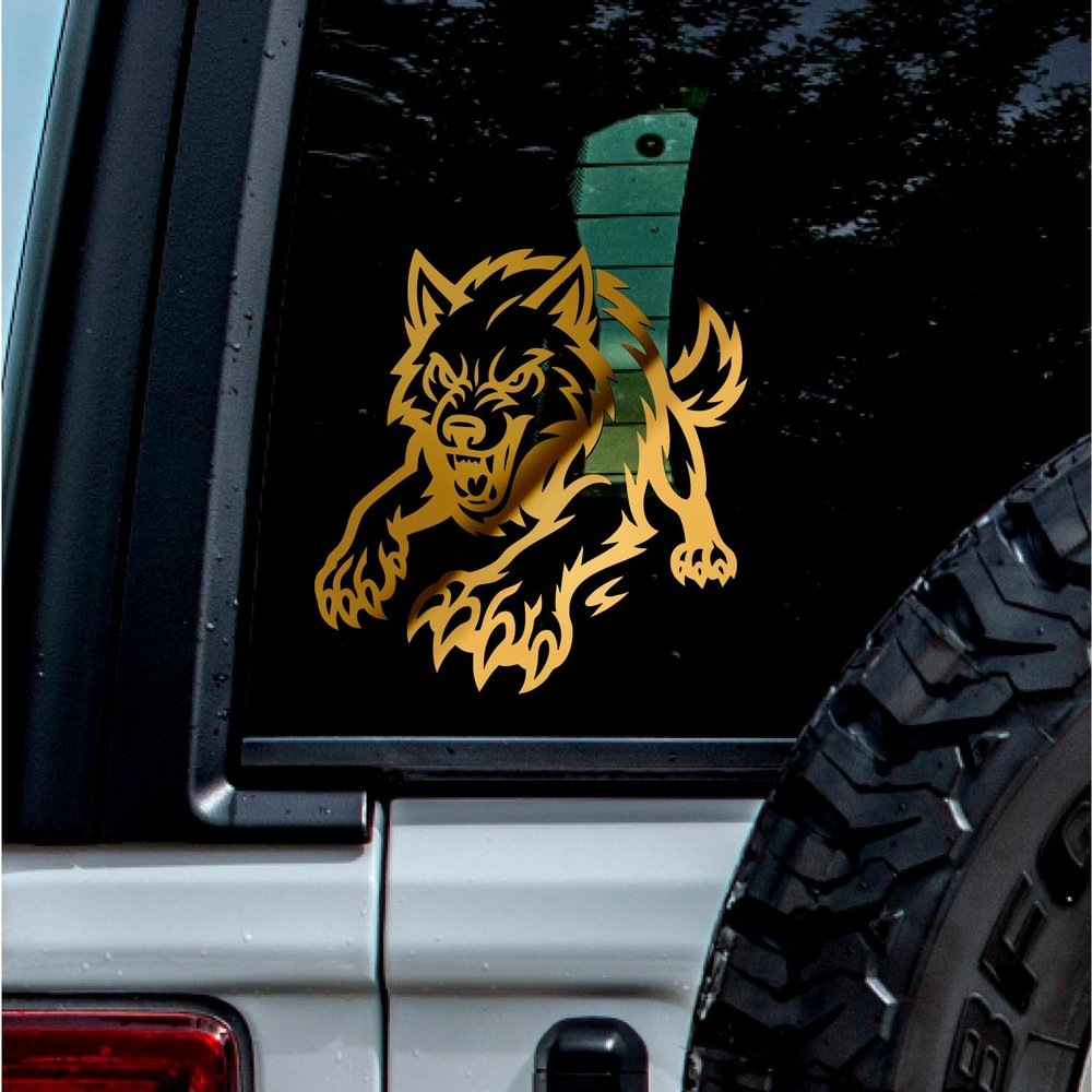 2 Pcs - No Background - Waterproof Car Sticker Decal of Peeking Wild Wolf with Paws Nature Inspired Animal Sticker for Home Wall Decoration (Metallic Gold, 3.8'' x 3.9'') |K17371GO