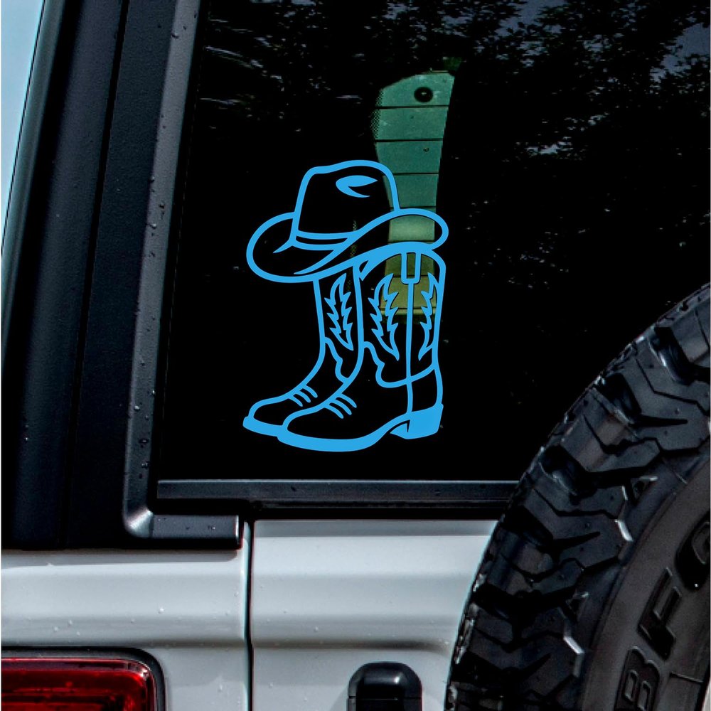 2 Pcs - No Background - Waterproof Car Sticker Decal of Cowboy Boots Sticker Design for Rustic Decor and Western-Themed Home Decorations (Azure Blue, 5.6'' x 7.9'') |K17563BE