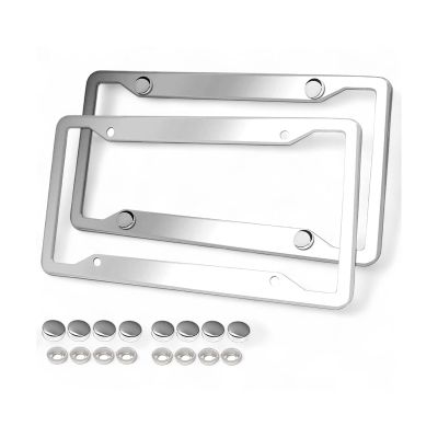 License Frame S 2 Pcs 4 Holes Slim Stainless Steel Polish Mirror Caps Stainless Steel Rust-Resistant License Holder Sturdy Build Decorative Style Classic Durable Registration Number Frame