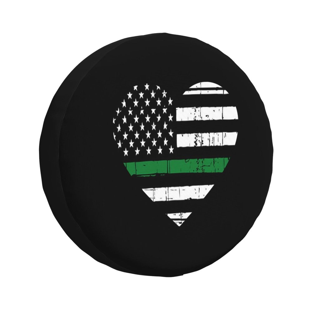Love Green Thin Line American Flag Spare Tire Cover Trailer Tire Covers for Truck SUV Camper Vehicle Wheel Cover Waterproof Sun Dust Protection