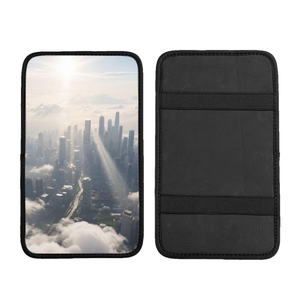 City Above Clouds Memory Foam Car Armrest Cover, Universal Center Console Pad Waterproof Pu Leather Elbow Rest for Driving Comfort&Pressure Relief Fits Cars, Suvs, Trucks Perfect for Road Trip