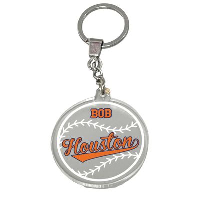 MIRROR MANIA American Baseball Keychain Keyring Key Chain Ring Custom Luggage Tag Car Bag & Keys Sports Player Fan Team Themed Ball Gift Personalized FREE Name/Word, Made in America! (Houston)