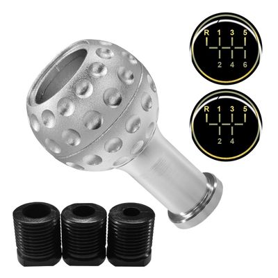 YoRise Car Round Ball Shift Knob, Aluminum Alloy Gear Shifter Knobs with 3 Adapters & 5/6 Speed Stickers, Car Stick Shift Knob Replacement Fit Most Manual Automatic Cars (Silver)
