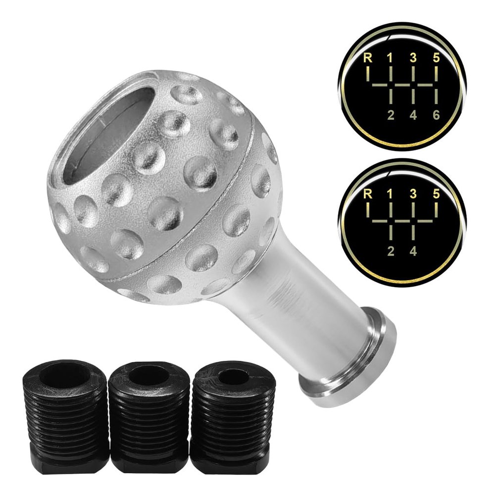 YoRise Car Round Ball Shift Knob, Aluminum Alloy Gear Shifter Knobs with 3 Adapters & 5/6 Speed Stickers, Car Stick Shift Knob Replacement Fit Most Manual Automatic Cars (Silver)