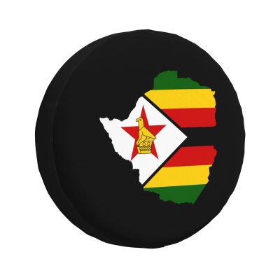 Flag of Zimbabwe Map Spare Tire Cover Trailer Tire Covers for Truck SUV Camper Vehicle Wheel Cover Waterproof Sun Dust Protection
