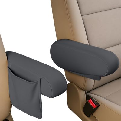 YoRise 2PCS Car Front Seat Armrest Covers, Elastic Cloth Fabric Car Seat Arm Rest Cover with Side Pocket, Soft Armrest Protector Cover Replacement, Vehicle Interior Accessories for Most Cars (Gray)