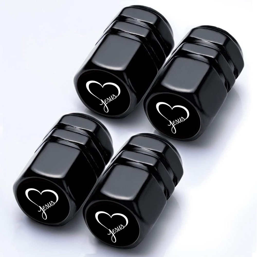 4Pack Christian Jesus Love Tire Valve Stem Cap Religion Car Accessories Aluminum Alloy Rust-Proof Universal Dust Covers Tire Air Cap for Car,Truck,SUV,Bike,Motorcycle Tires,Gifts for Women Men