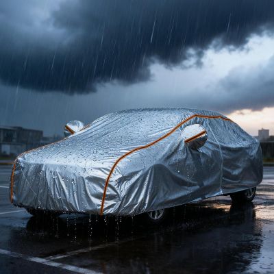 Waterproof car Cover Custom Fit for Subie XV,Outdoor Full Cover,All Weather Protection Subie Car Cover,for Sun Rain Snow Dust Uv Protection,with Zipper & Reflective Strips(Color:Silver-Orange)