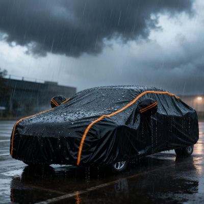 Waterproof car Cover Custom Fit for Benz SLC-Class SLC180,Outdoor Full Cover,All Weather Protection Benz Car Cover,Sun Rain Snow Dust Uv Protection,with Reflective Strips(Color:Black-Orange)