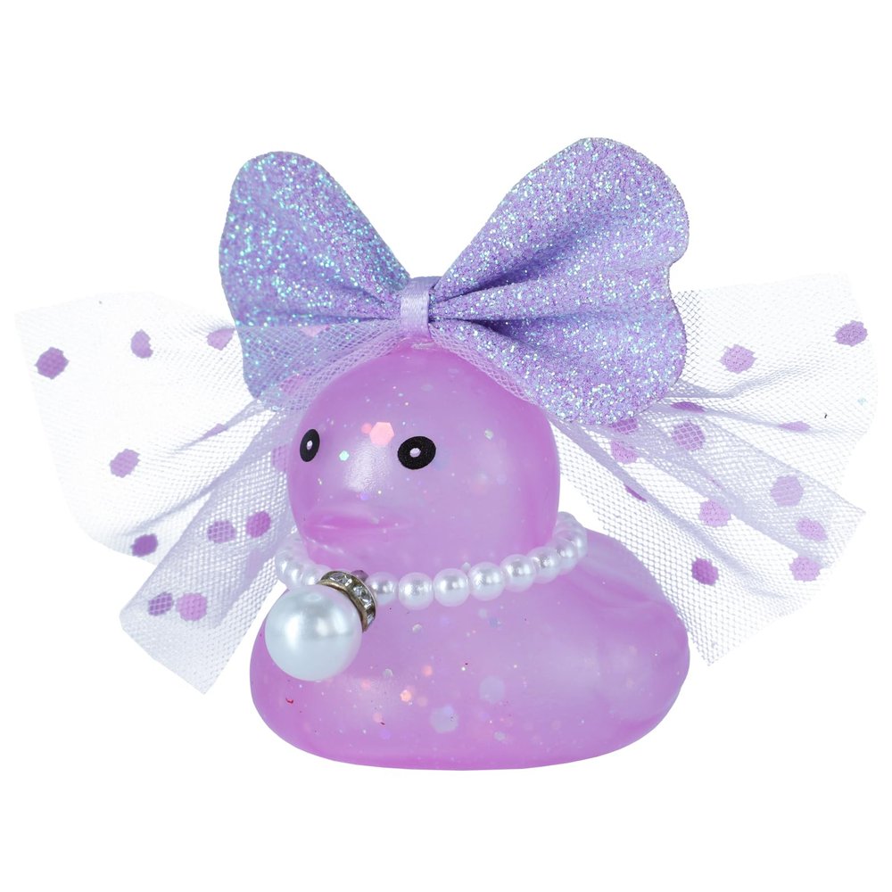 BOZILY Purple Rubber Duck Car Decor with Veil Pearl Necklace & Adhesive Pads Cute Dashboard Accessories for Car, Office, Home