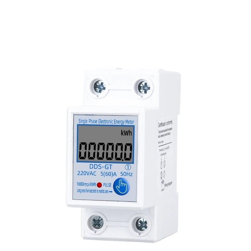 LCD Display Digital Single Phase Two Wire Energy Meter Power Consumption Electric 230VAC 60A 50Hz Wattmeter(Single with Light)