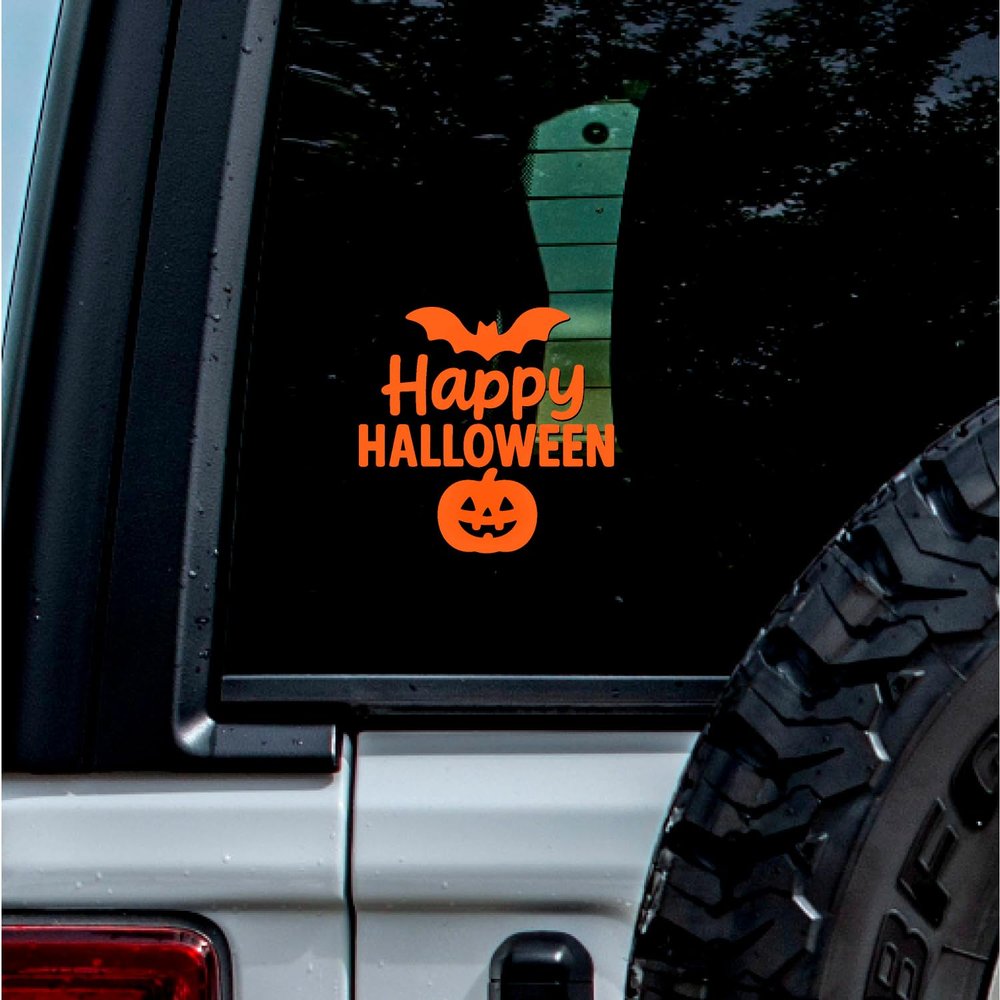 2 Pcs - No Background - Waterproof Car Sticker Decal of Happy Halloween Pumpkin Decor Scary Fun Inspired for Festive Celebrations (Pastel Orange, 5.8'' x 5.6'') |k24313PO
