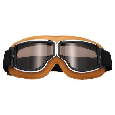 VFRCD Vintage Motorcycle Goggles: Anti-Scratc PC Lens & Soft Leather Frame, Windproof Dustproof Riding Glasses for Men Women (Yellow,Tea flakes)
