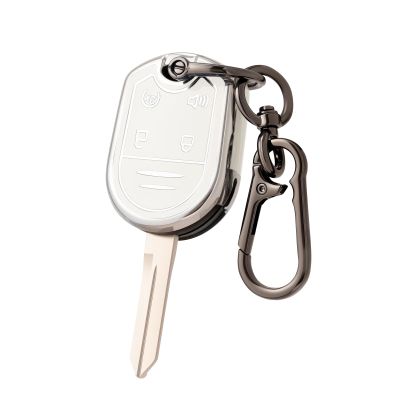 CHATYYD Key Fob Cover for Ford with Keychain, Soft Car Key Case for Ford F-150 F-250 F-350 Super Duty Explorer Expedition Lincoln MKX 2011-2014 Accessories(Silver Edged White)