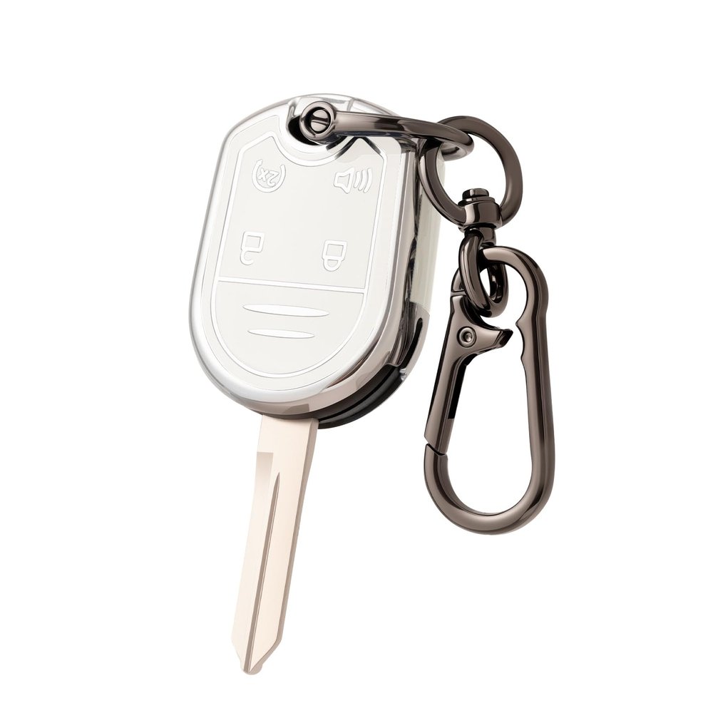 CHATYYD Key Fob Cover for Ford with Keychain, Soft Car Key Case for Ford F-150 F-250 F-350 Super Duty Explorer Expedition Lincoln MKX 2011-2014 Accessories(Silver Edged White)