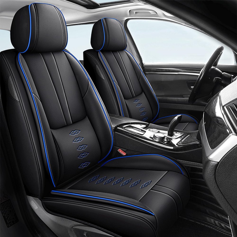 QUFEI Car Seat Covers for Explorer,for Ford Explorer 1993-2025 2026,Leather Front Seat Covers,Airbag-Compatible Car Seat Protectors,Waterproof Seat Cover for Cars(Black+Blue,2PCS Only)
