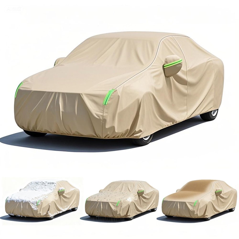 Car Cover Winter for Ford Transit Car Covers Waterproof All Weather,Outdoor Sun Rain UV Dust Snow Protection,with Door Zipper-Beige