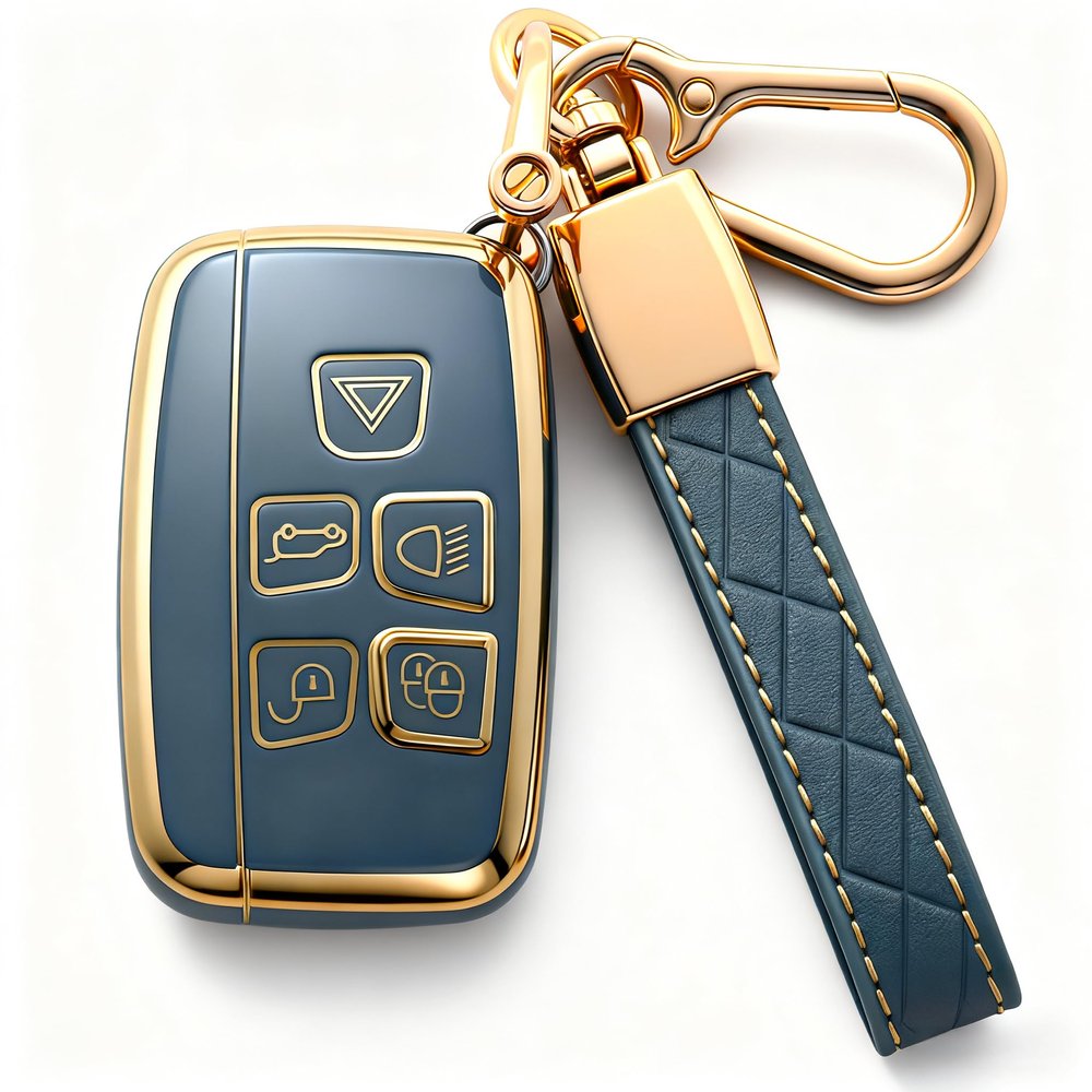 Kespevn for Land Rover Key Fob Cover 5 Button Soft TPU with Keychain Full Protection Key Case Fits for Range Rover Evouge Sport Velar Discovery LR2 LR4, for Jaguar XE XF XJ XJL Accessories, A Gray