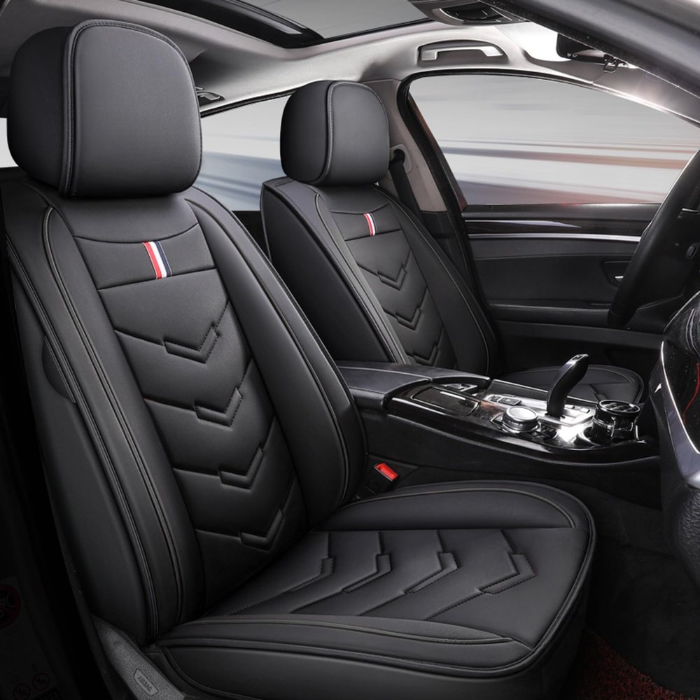 Qihtldsy Car Seat Covers Full Set for Ford Focus 2025 Vehicles, Universal Fit for Most Cars Front&Rear Seat Protector, 5 Seats Waterproof Leather Seat Cushion - Black