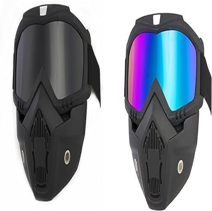 Zyntrytong 2 Set Motorcycle Helmet Riding Goggles Glasses with Removable Face Mask,Windproof Dustproof UV Protection,Anti Fog (Rainbow + Gray)
