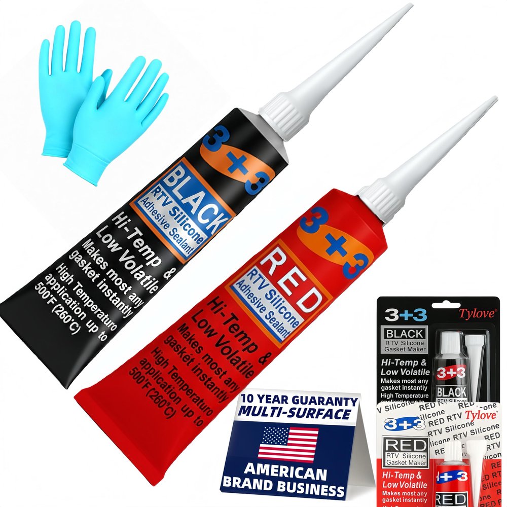 RTV Silicone Gasket Maker - High Temp 590F Oil Resistant, Black - Professional Formula for Engine Oil Pan, Valve Cover, Transmission Housing - Non-Corrosive, Fast, No Drip Application (Black+Red)
