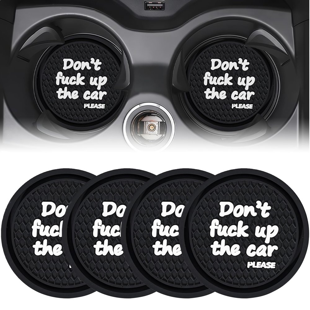 AMZAUTO Car Cup Holder Coaster, 4 PCS Universal Car Cup Holder Insert Coasters Silicone, 2.76 Inch Sift-Proof Spill Drink Mat, Vehicle Interior Accessories for SUV, Truck (Black)