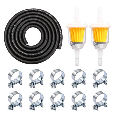 1/4 Inch (6MM) ID Fuel Line Hose Kit: 2m/6ft Hose, 2 x 5/16" Inline Filters with Magnet, 10 x Adjustable Mini Clamps (7/16"-1/2") for conveying gasoline, E-85, diesel, and bio-diesel