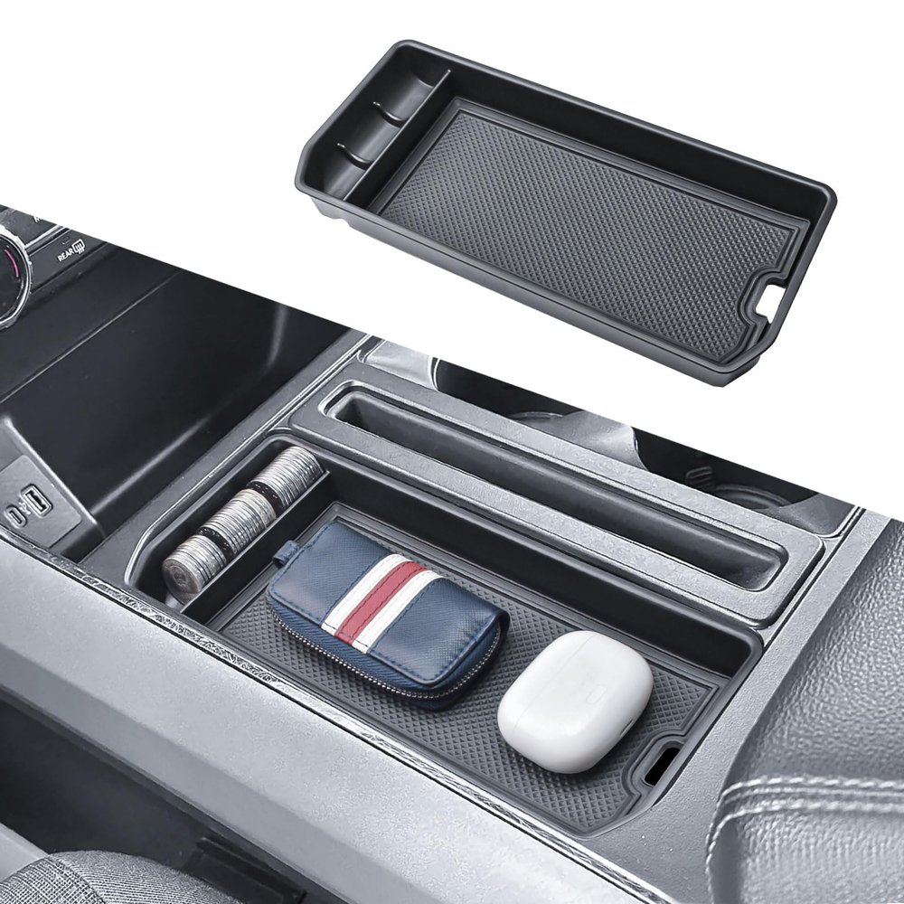 EDBETOS Center Console Tray for Ford F150 2021-2024 2025 2026 Adapter Pocket Insert Tray, F150 Cubby Cover Hidden Secret Storage w/Coin Holder (Fits Driver's Side Pocket,Not Fit Model w/Gear Lever)