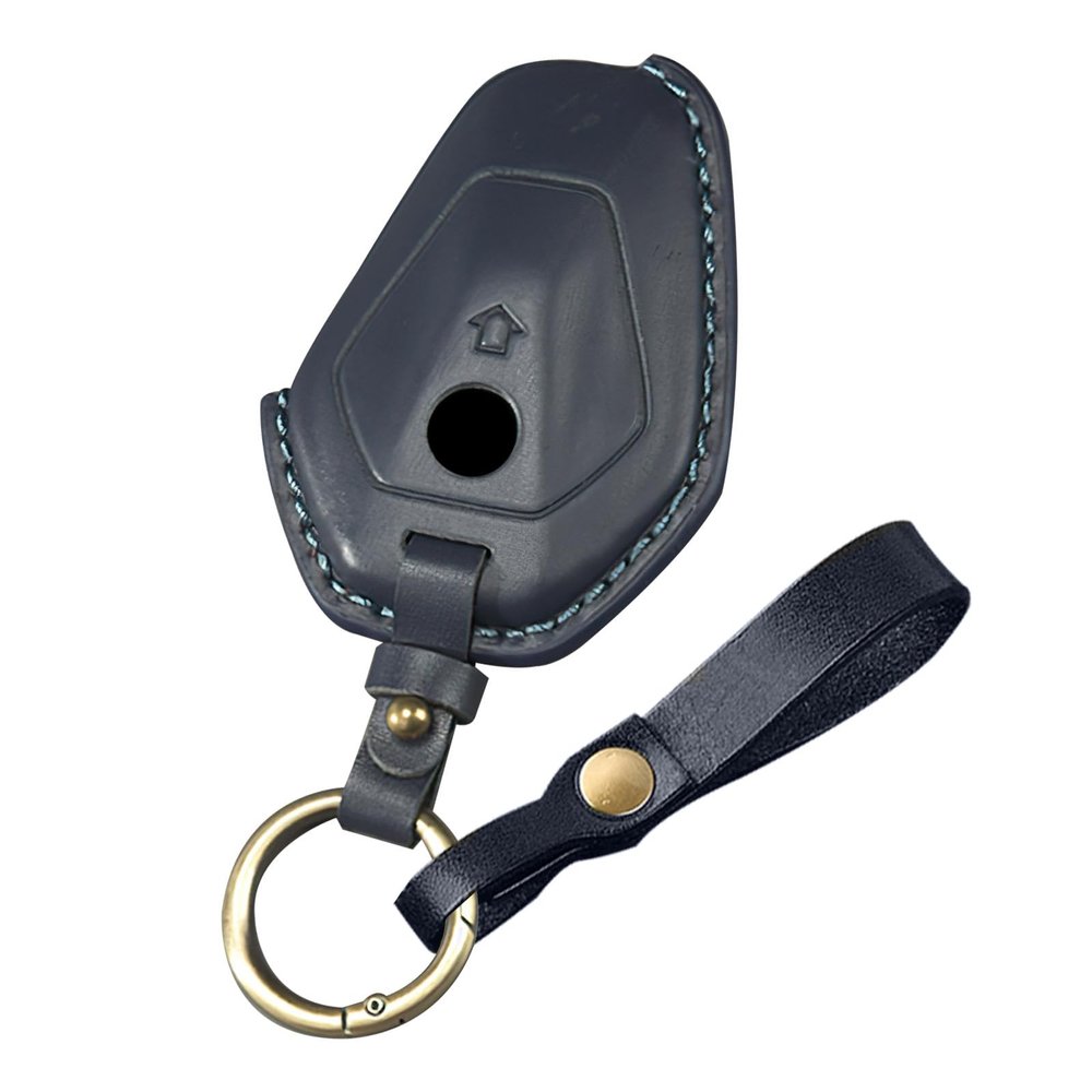 TECART Leather Key Fob Cover Compatible with BMW Motorcycle R1300GS R1300 R 1300 Big GS 1300GS 2025 R1250GS R1250 ADV Key Protective Cover Keychain Accessories Dark blue