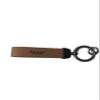 PETERBILT Premium Leather Spring Clip Keychain, Tan Brown with Logo, Pewter Color Metal Ring Attachment view 1
