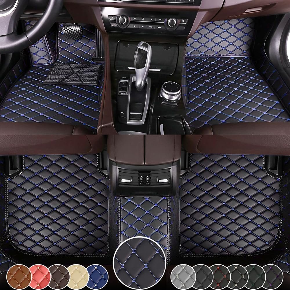 Floor Mats for Chevy Corvette 2020-2024 Nappa Leather-Black Blue