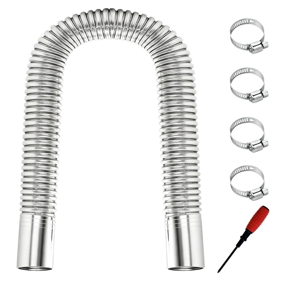 23.6" Stainless Steel Exhaust Hose, 1 inch Flexible Exhaust Pipe with 4 Hose Clamps & Screwdriver, Diesel Heater Exhaust Tubing Kit for Parking Air Heater, Generator Fuel Tank Diesel Gas Vent Hose