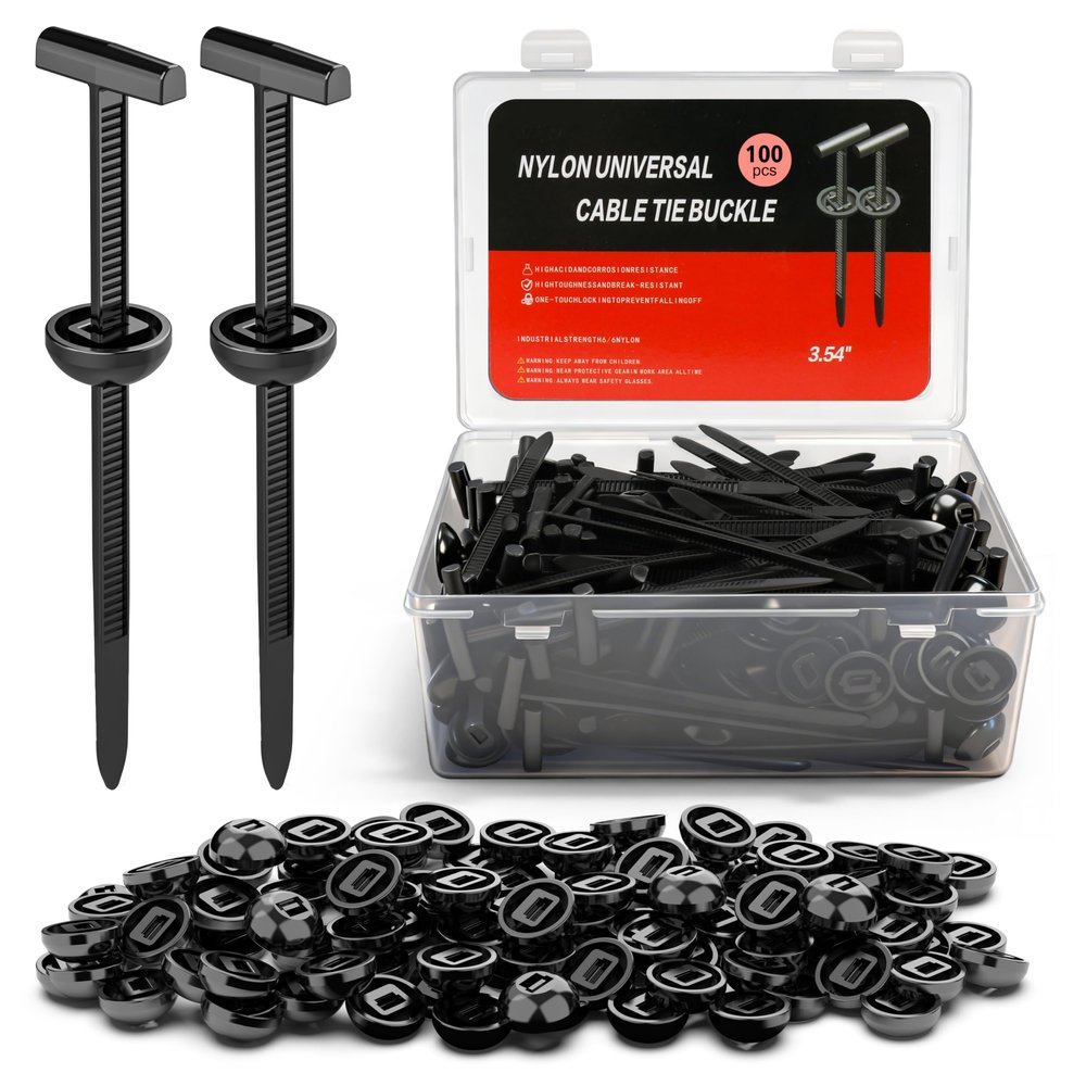 Amooca 100PC Upgraded Nylon Cable Tie Buckle Universal Heavy Duty Self-Locking Automotive Fasteners for Bumper Fender LinerDoor Panel Push Pin Rivet & Trim Retainer Clip Replacement