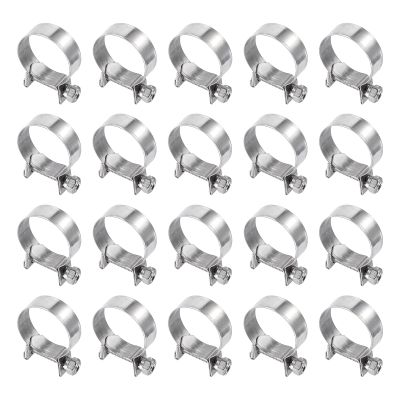 HARFINGTON 20pcs Fuel Injection Hose Clamp 21-23mm Adjustable 304 Stainless Steel Mini Gas Line Hose Clamp for Automotive Agriculture Plumbing Diesel Petrol Pipe