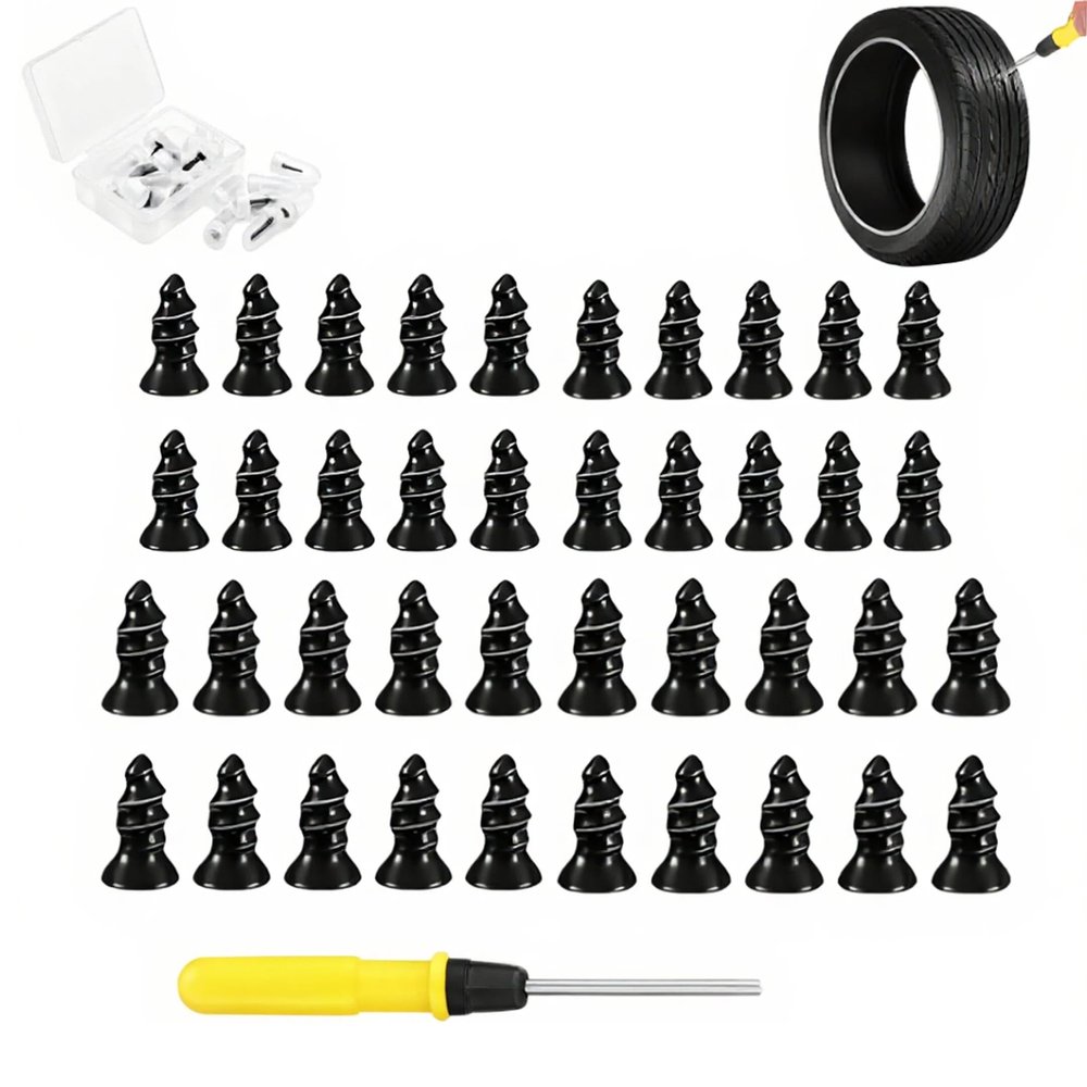 Screw in Tire Plugs Kit - 40PCS Tire Repair Rubber Nails & Tire Plug Screws for Car, Motorcycle, Truck Tires, Quick DIY Emergency Flat Tire Fix