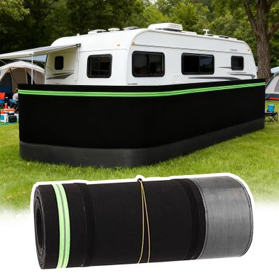 Winter Year-Round Outdoor Protection, Quick Installation and Roll Up Storage with Reflective Strips Double Hook & Loop Tape, RV Skirting for Travel Trailers & 5th Wheels 3.1ft High 92ft Length