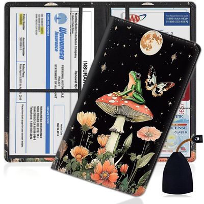 Car Document Holder with Magnetic Shut, Car Registration and Insurance Card Holder, Vehicle Glove Box Organizer Documents, Driver License, Auto Paperwork Organizer Wallet, Garden And Frog Pattern